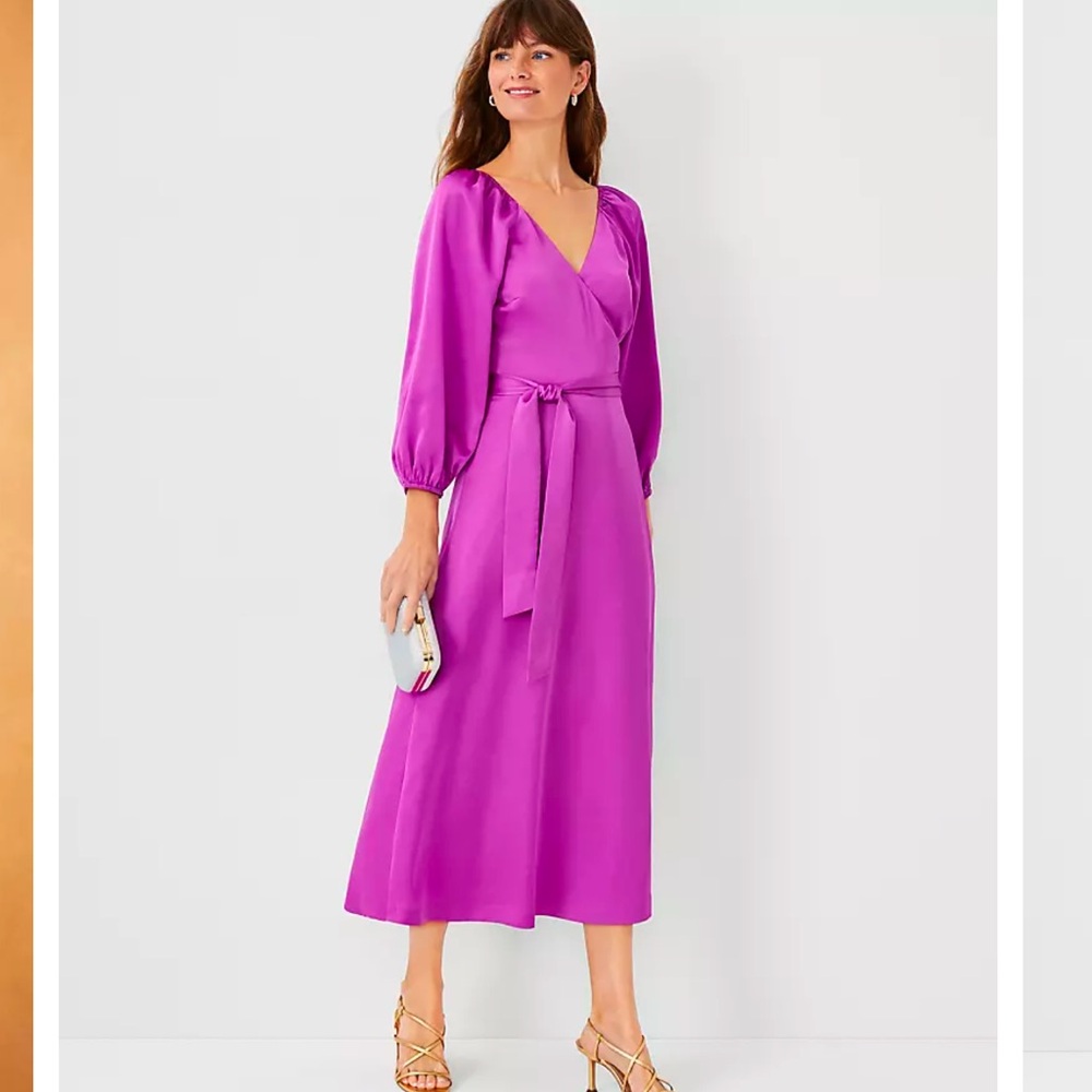 Ann Taylor Satin Wrap Dress
Elegant Purple Wrap Dress
